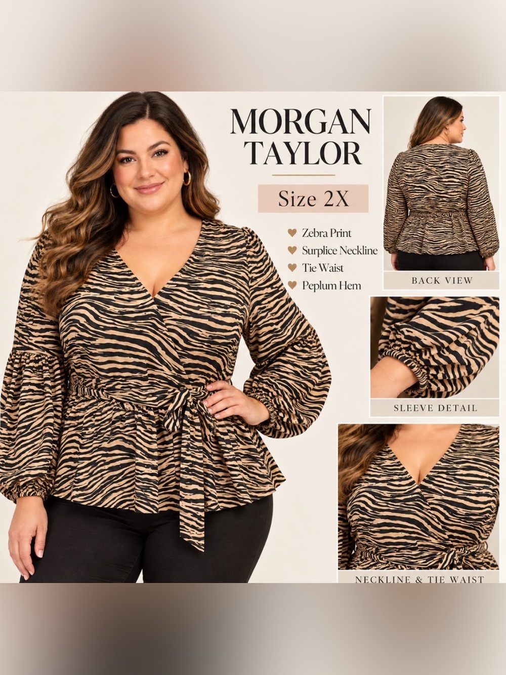 Morgan Taylor Zebra-Print Wrap Blouse - Black and Tan